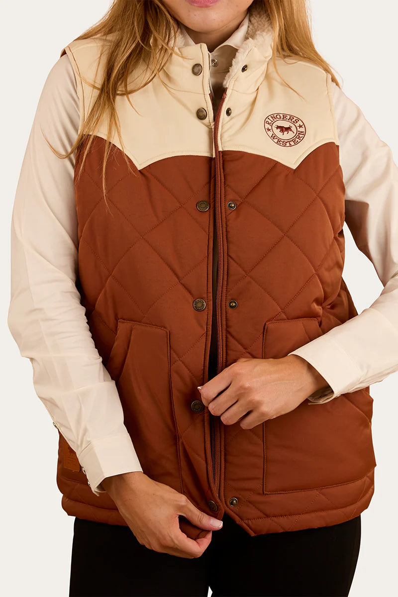 Ringers Western Womens Selwyn Puffer Vest - Tobacco  Off White
