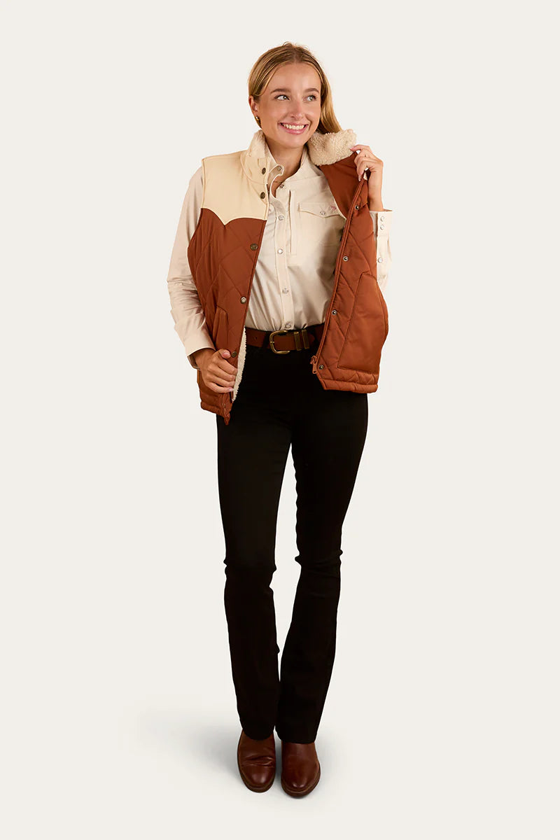 Ringers Western Womens Selwyn Puffer Vest - Tobacco  Off White