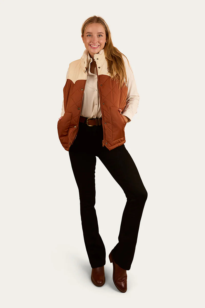 Ringers Western Womens Selwyn Puffer Vest - Tobacco  Off White