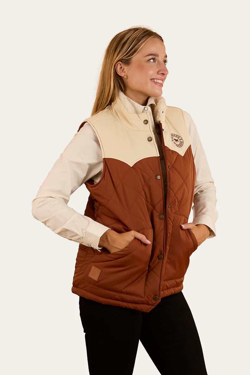 Ringers Western Womens Selwyn Puffer Vest - Tobacco  Off White