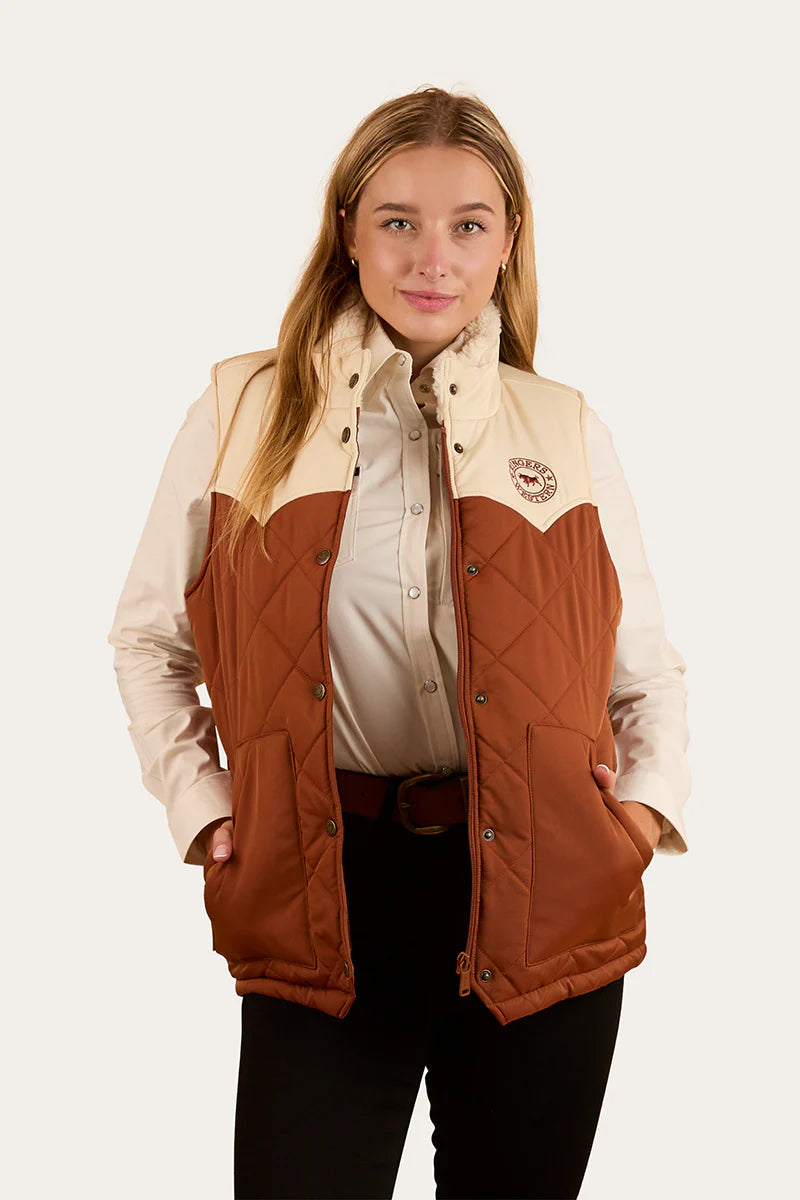 Ringers Western Womens Selwyn Puffer Vest - Tobacco  Off White