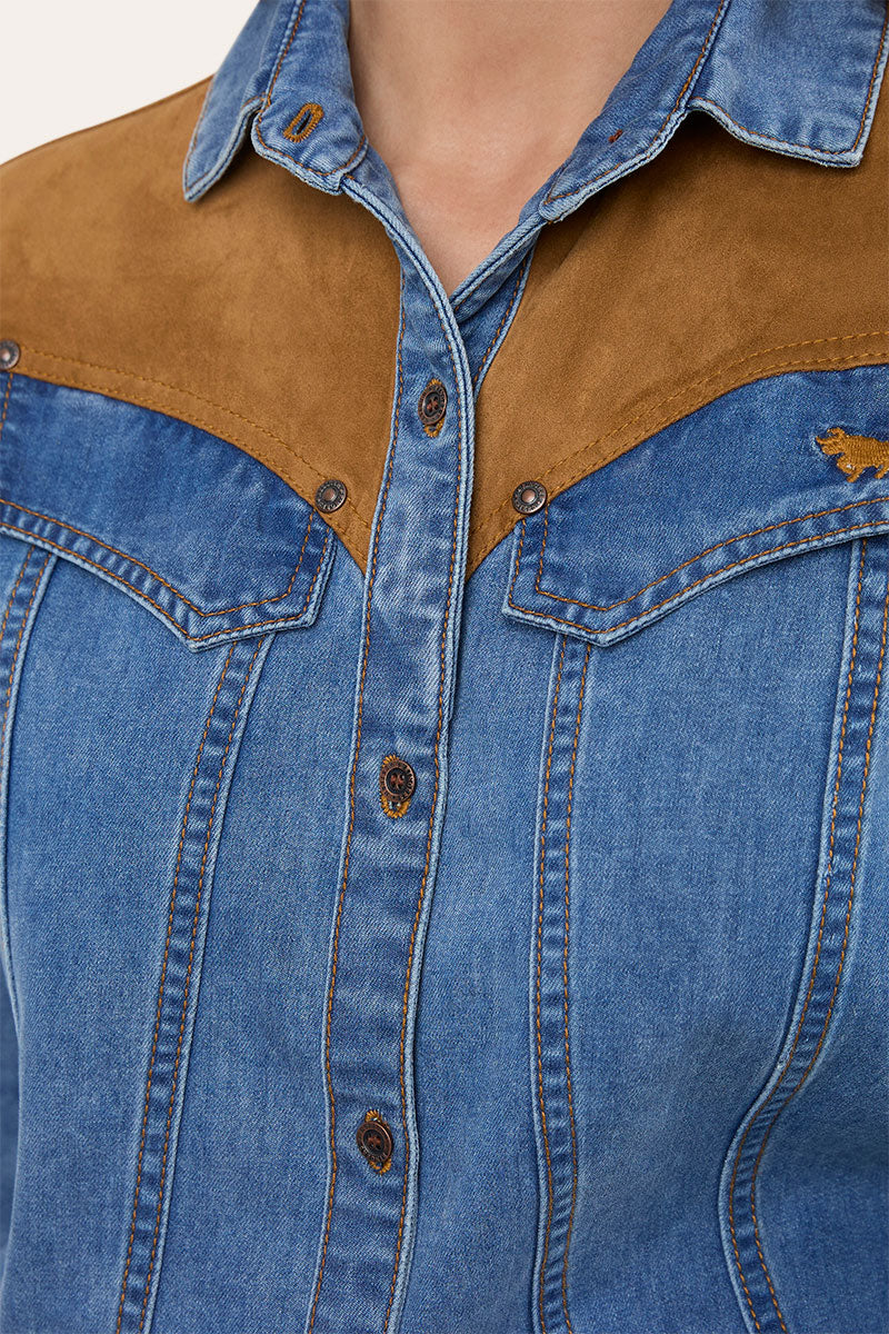 Ringers Western Women's Sheridan Faux Suede Trim Shirt - Mid Blue