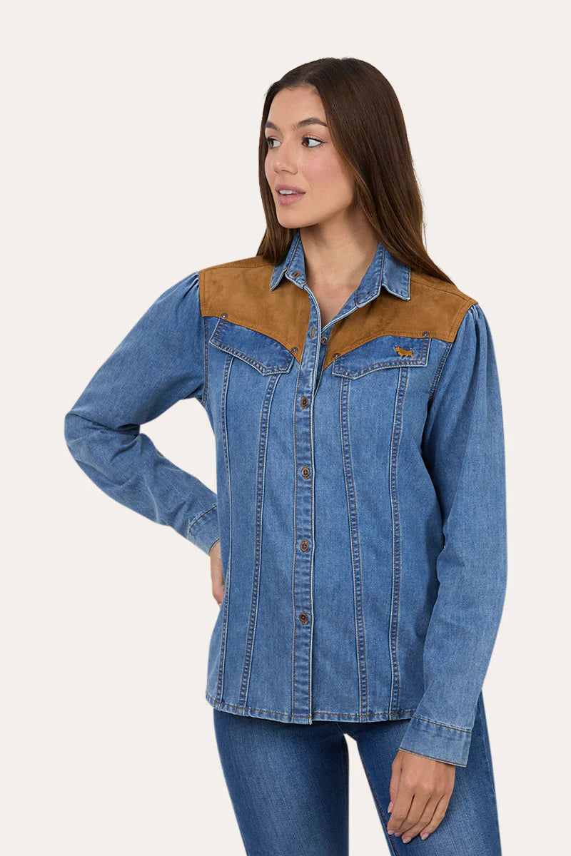 Ringers Western Women's Sheridan Faux Suede Trim Shirt - Mid Blue