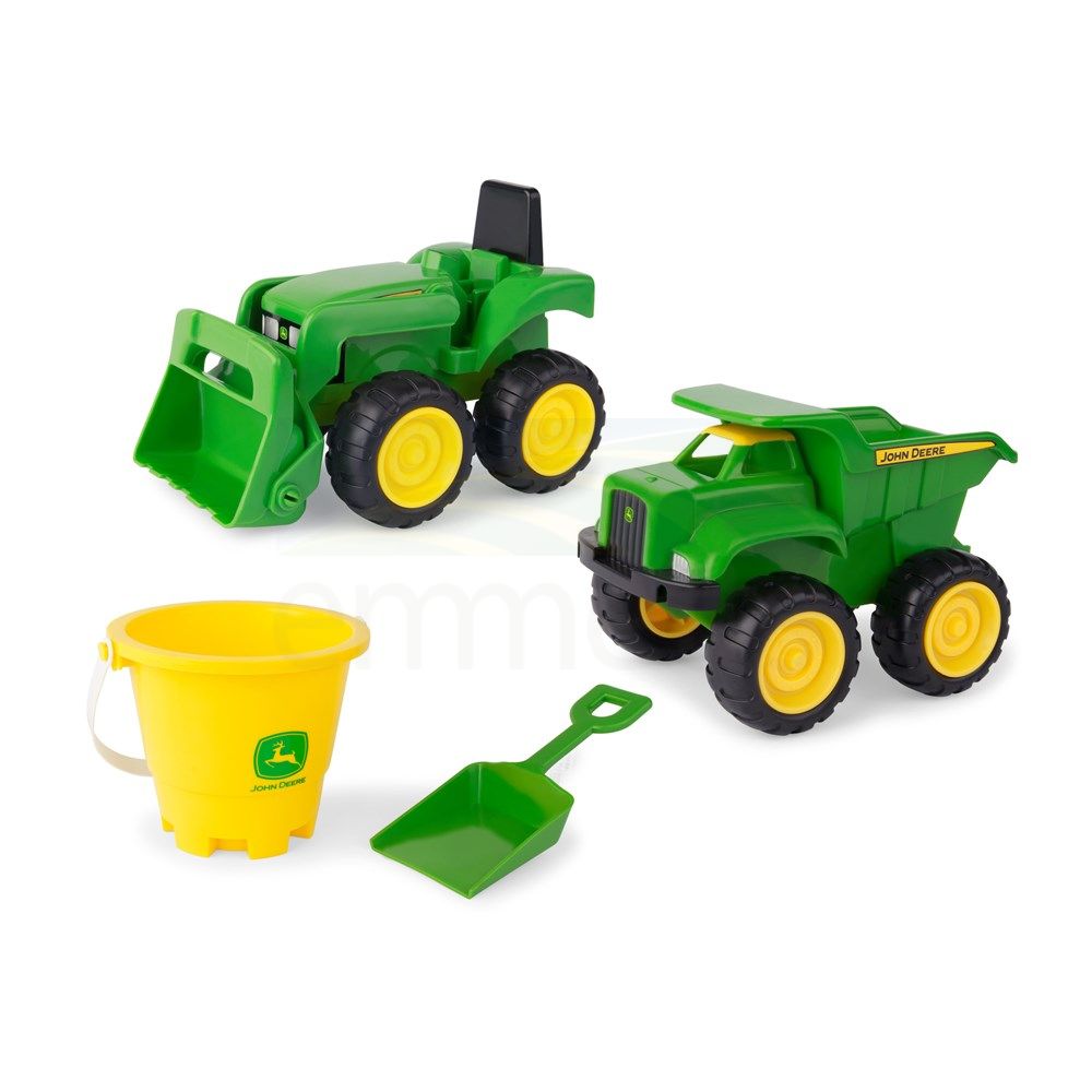 John Deere Big Scoop 15cm Vehicle Sand Pit Value Set; Dump Truck, Tractor with Loader, Bucket and Shovel