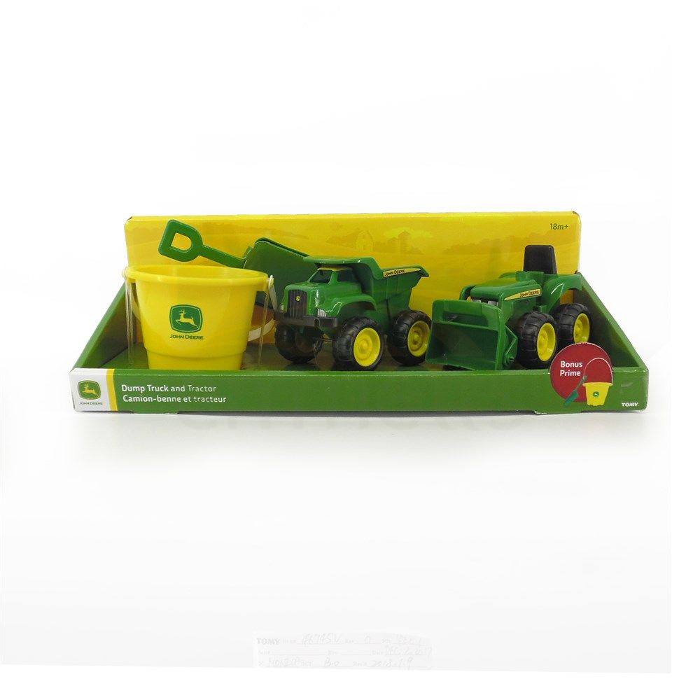 John Deere Big Scoop 15cm Vehicle Sand Pit Value Set; Dump Truck, Tractor with Loader, Bucket and Shovel