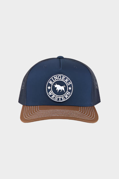 Ringers Western Mens Signature Bull Trucker Cap - Navy / Chocolate