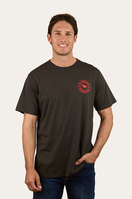Ringers Western Signature Bull Mens Loose T-Shirt - Charcoal / Red