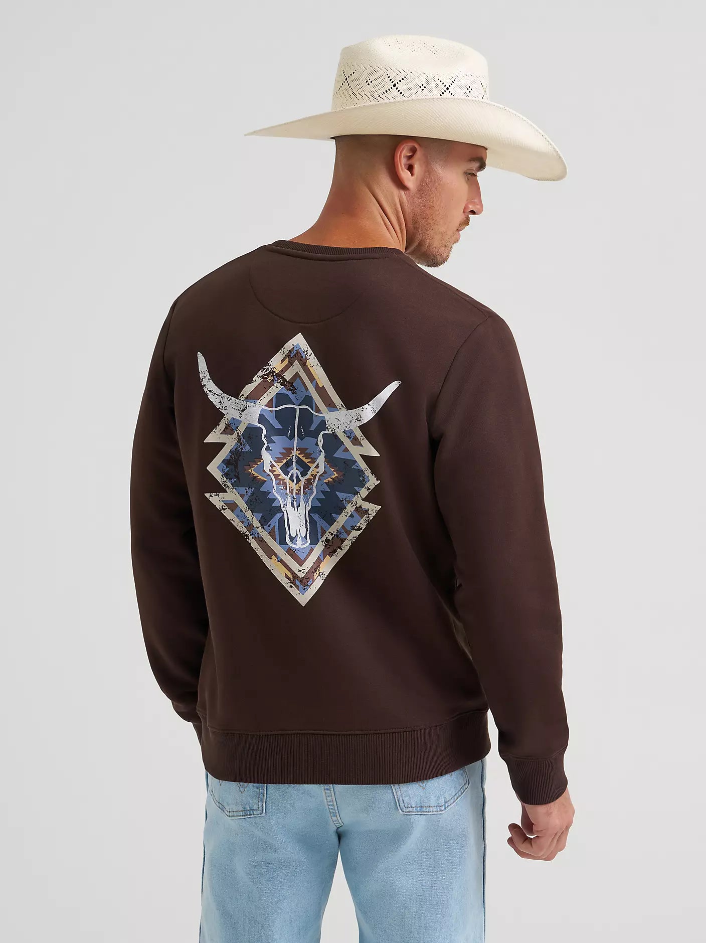 Wrangler Men's Skull Steer Graphic Fleece Sweatshirt - Mole Brown