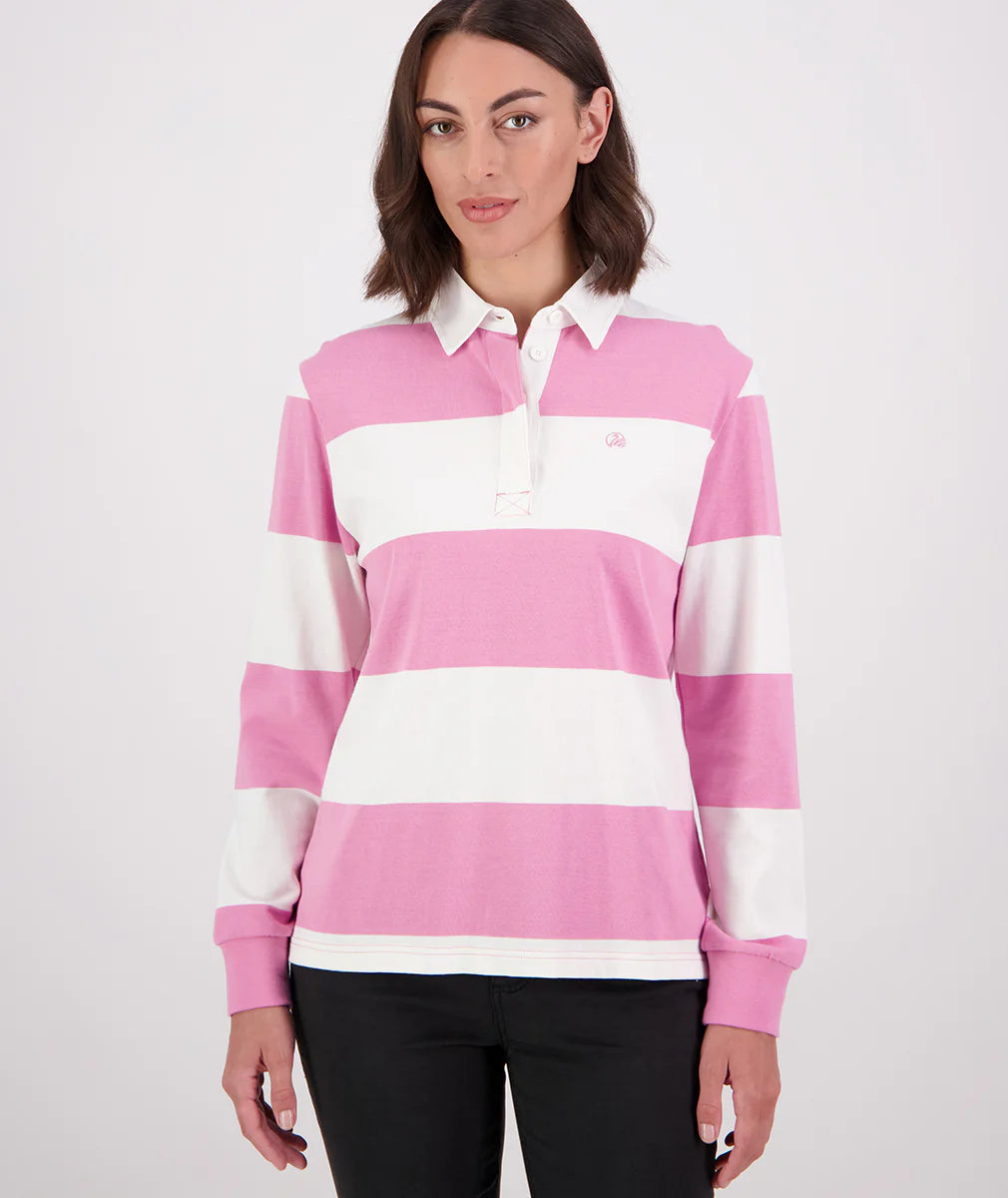 Swanndri Women's Ridgeway Long Sleeve Rugby Top - Blossom/White