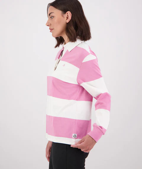 Swanndri Women's Ridgeway Long Sleeve Rugby Top - Blossom/White
