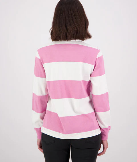 Swanndri Women's Ridgeway Long Sleeve Rugby Top - Blossom/White