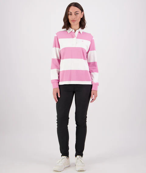 Swanndri Women's Ridgeway Long Sleeve Rugby Top - Blossom/White