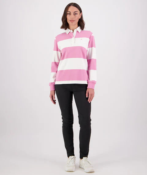 Swanndri Women's Ridgeway Long Sleeve Rugby Top - Blossom/White