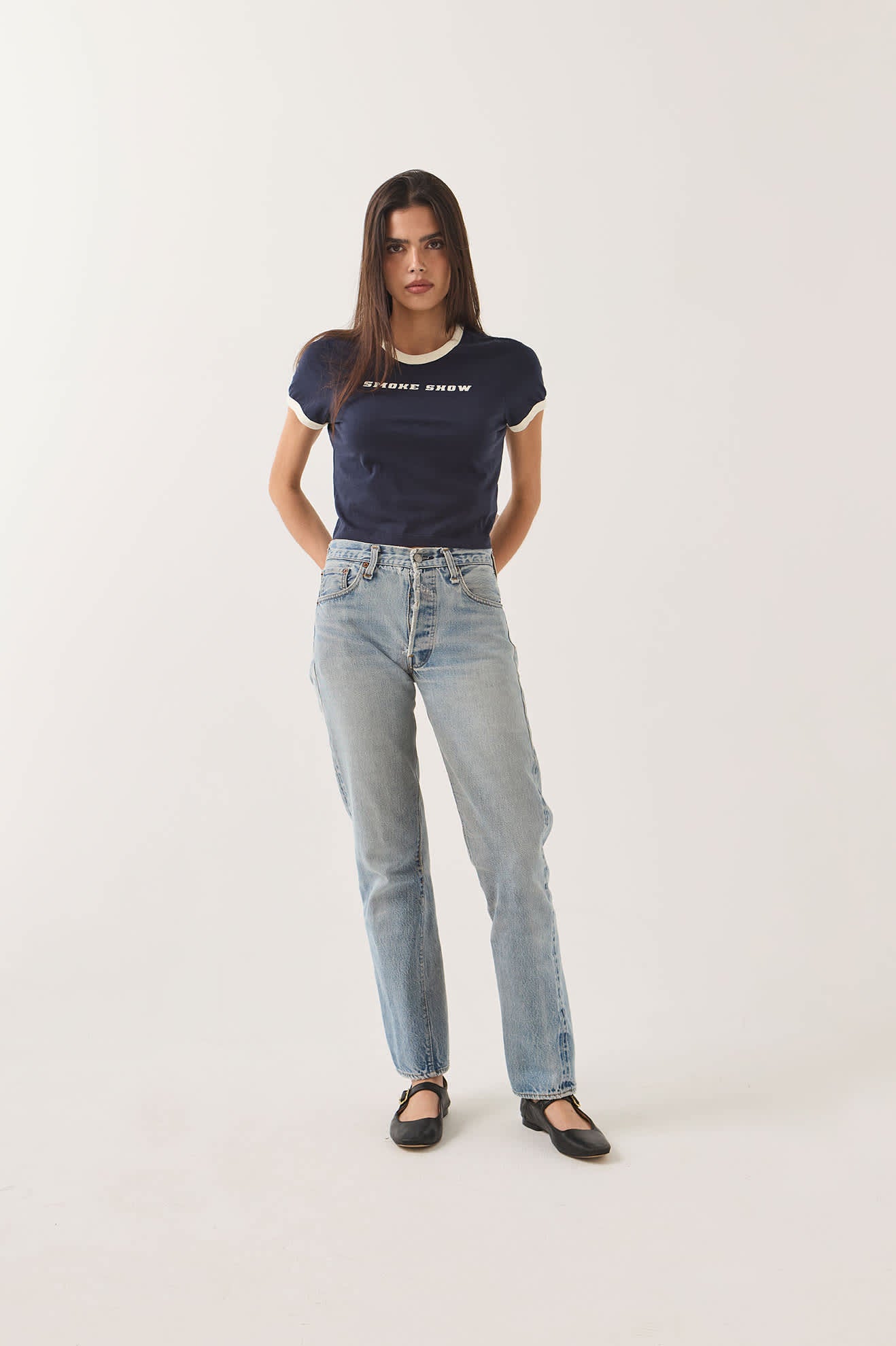 Brixton Women's Smoke Show Baby T-Shirt - Washed Navy/Whitecap
