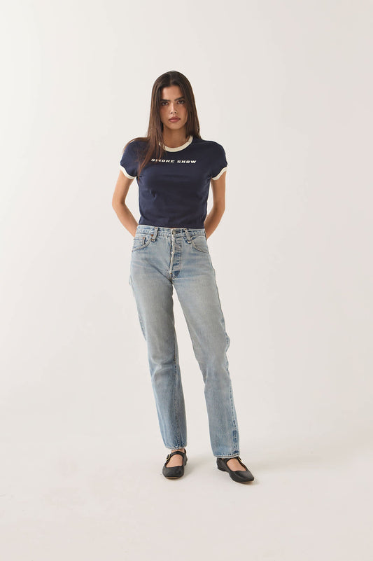 Brixton Women's Smoke Show Baby T-Shirt - Washed Navy/Whitecap