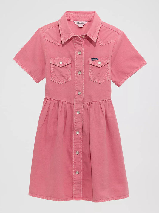 Wrangler Girl's Colorwash Denim Western Snap Dress - Pink