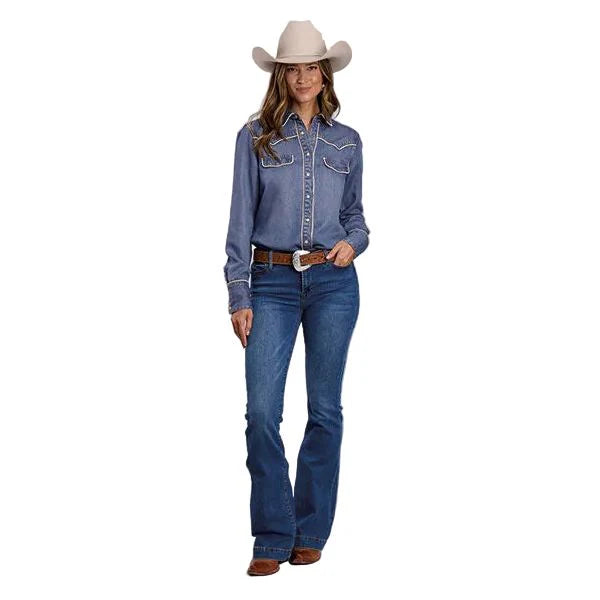 Stetson Women's Piped Denim Snap Shirt - Blue