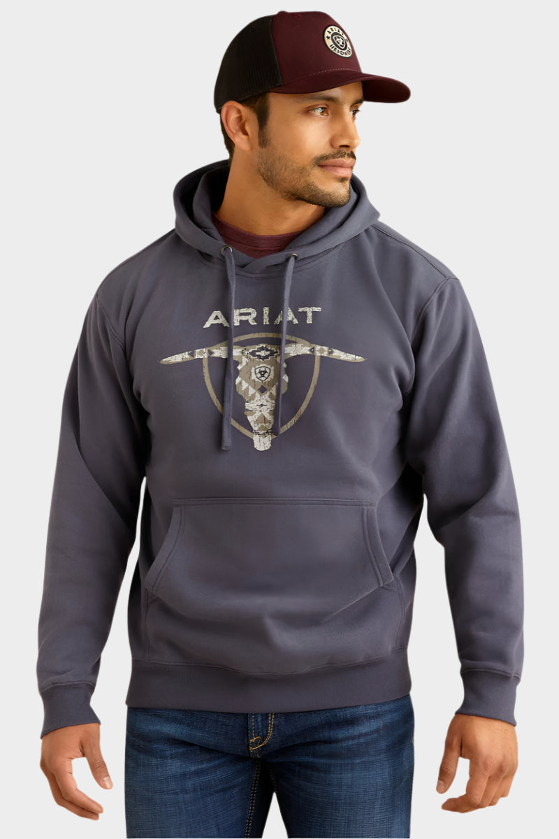 Ariat Men's Southwestern Longhorn Hoodie - Odyssey Grey