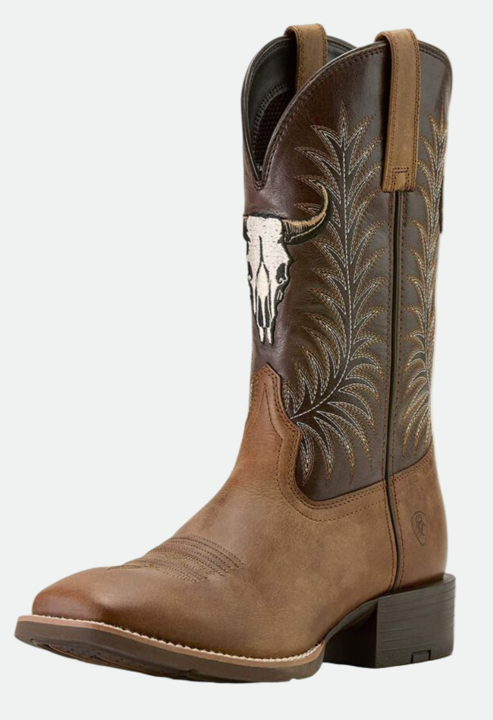 Ariat Men's Sport Steer Skull Wide Square Toe Cowboy Boot - Sandstorm/Bitter Chocolate