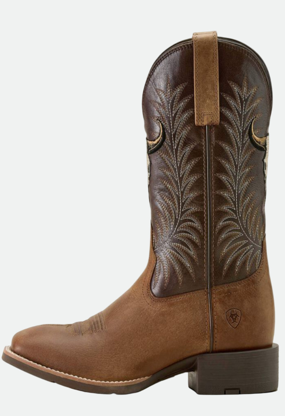 Ariat Men's Sport Steer Skull Wide Square Toe Cowboy Boot - Sandstorm/Bitter Chocolate