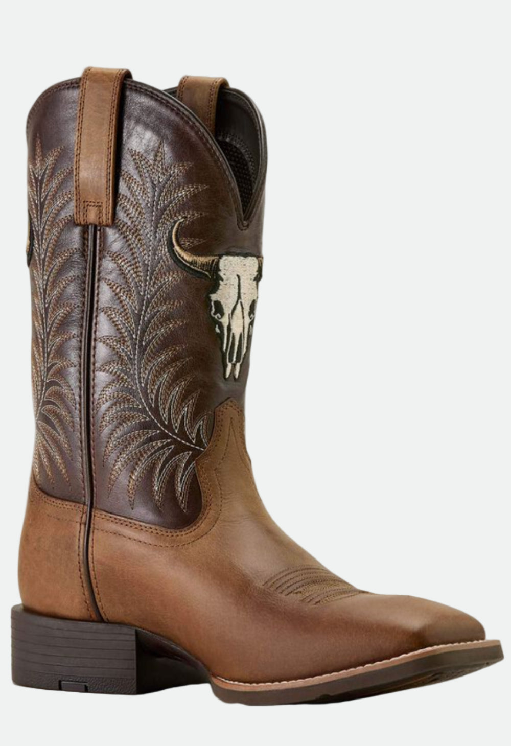 Ariat Men's Sport Steer Skull Wide Square Toe Cowboy Boot - Sandstorm/Bitter Chocolate