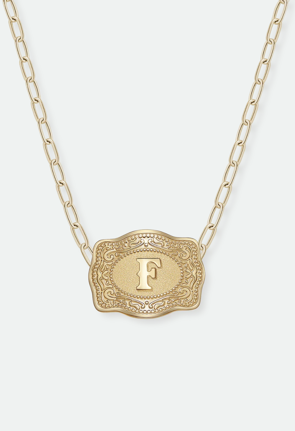 SpurWest Mini Belt Buckle Necklace (Initial) Paper Clip Chain (18" adjustable) - Gold