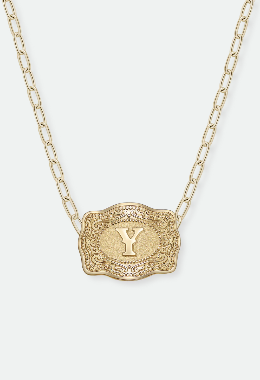 SpurWest Mini Belt Buckle Necklace (Initial) Paper Clip Chain (18" adjustable) - Gold