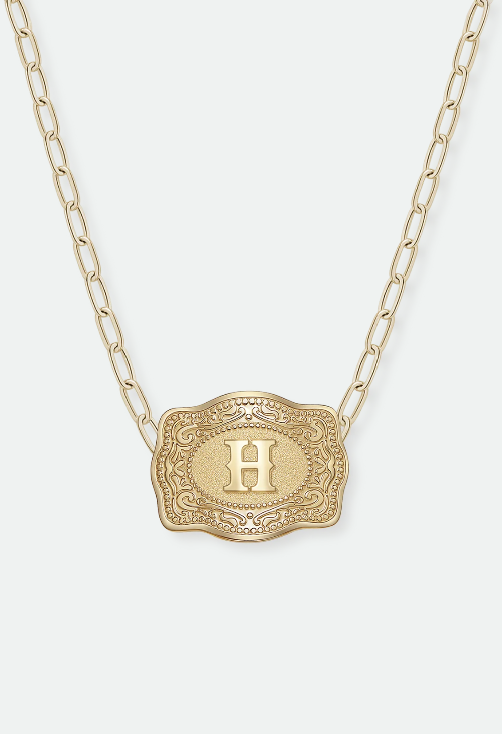 SpurWest Mini Belt Buckle Necklace (Initial) Paper Clip Chain (18" adjustable) - Gold