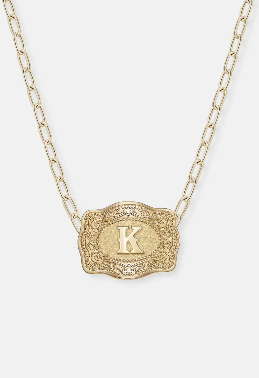 SpurWest Mini Belt Buckle Necklace (Initial) Paper Clip Chain (18" adjustable) - Gold