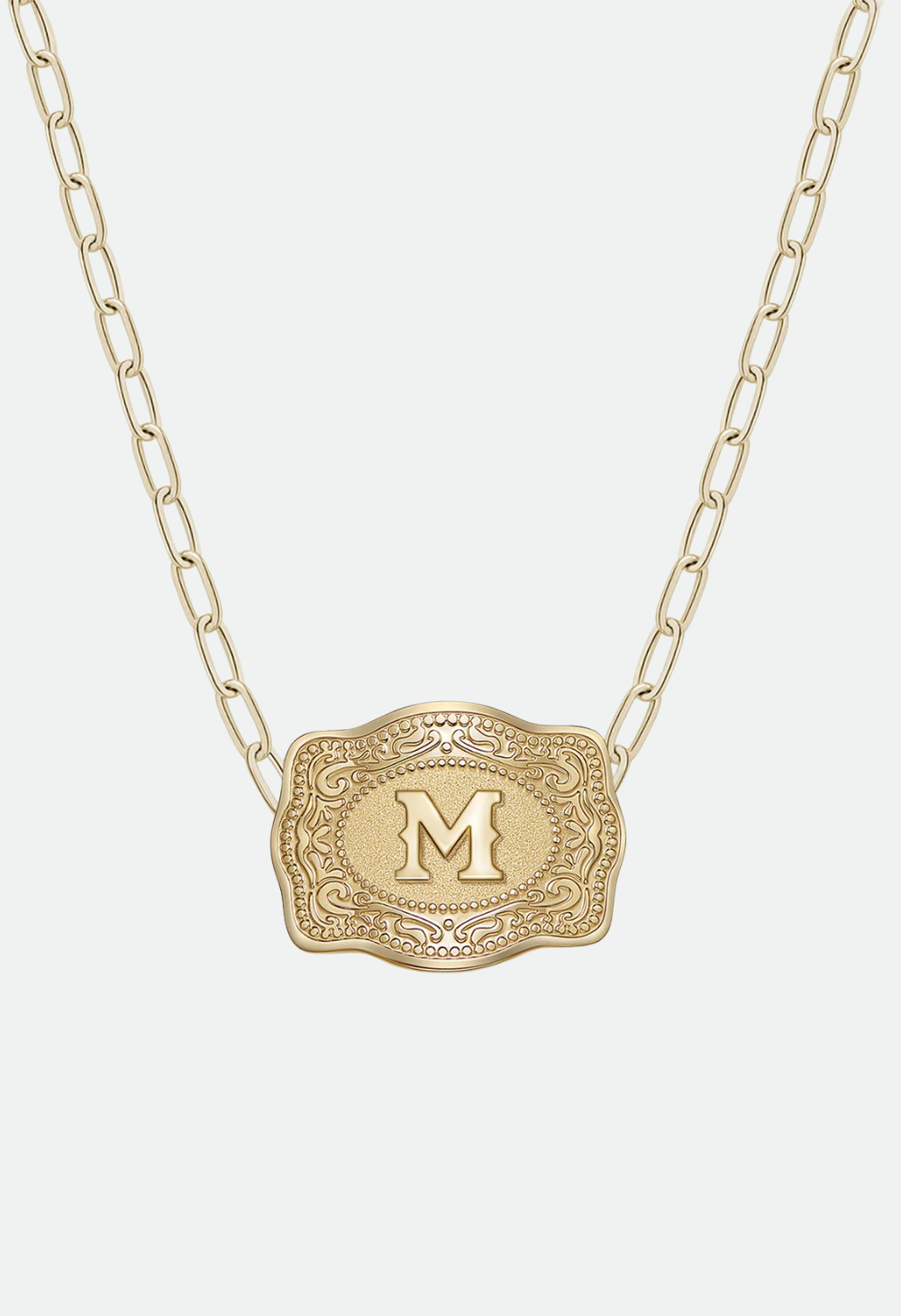 SpurWest Mini Belt Buckle Necklace (Initial) Paper Clip Chain (18" adjustable) - Gold