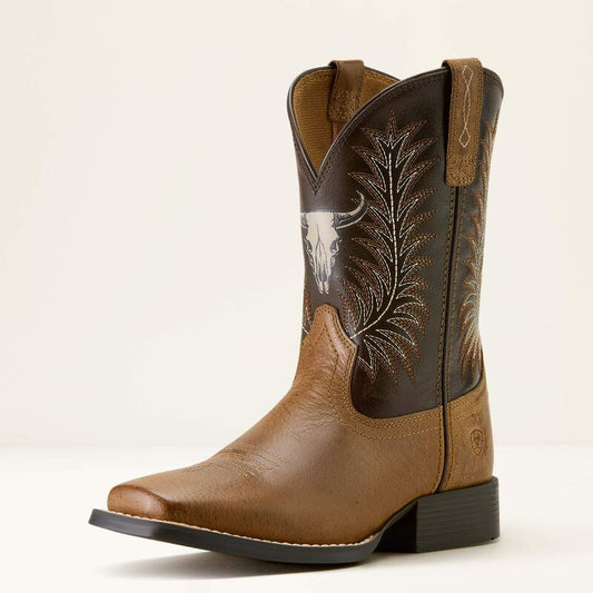 Ariat Youth Stampede Wide Square Toe Western Boot - Desert Brown|Thunder Brown