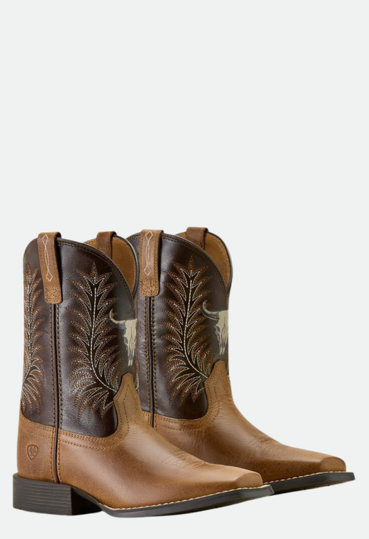Ariat Youth Stampede Wide Square Toe Western Boot - Desert Brown|Thunder Brown