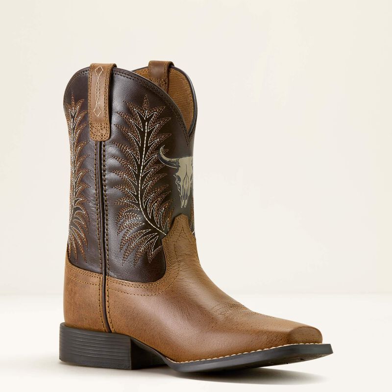 Ariat Youth Stampede Wide Square Toe Western Boot - Desert Brown|Thunder Brown