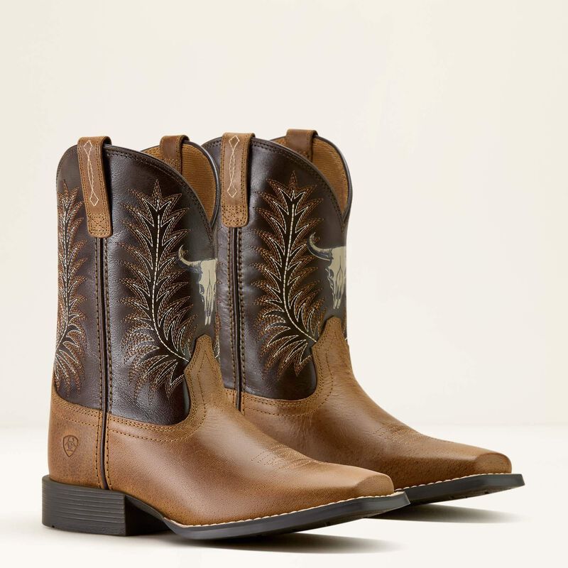 Ariat Youth Stampede Wide Square Toe Western Boot - Desert Brown|Thunder Brown