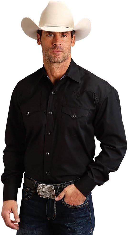 Stetson Men’s Peached Poplin Long Sleeve Shirt – Solid Black