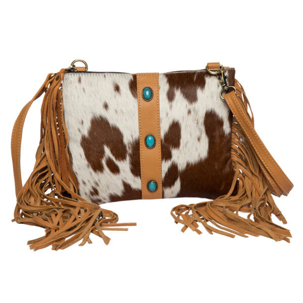 The Design Edge Cowhide Clutch Bag With Turquoise Stonework and Fringes – Mornington (AB76)