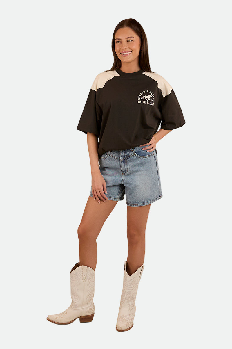 Ringers Western Womens Lets Horse Around Oversized T-Shirt - Washed Black / Off White