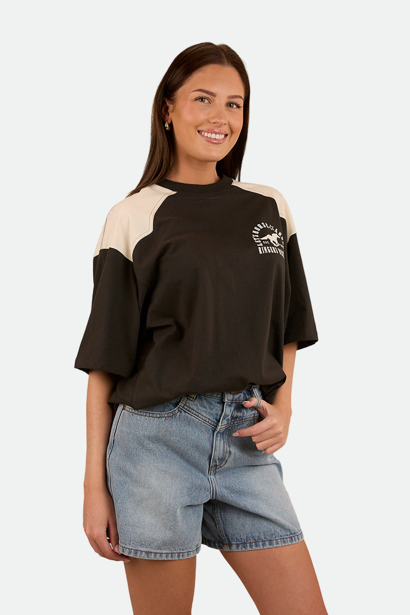 Ringers Western Womens Lets Horse Around Oversized T-Shirt - Washed Black / Off White