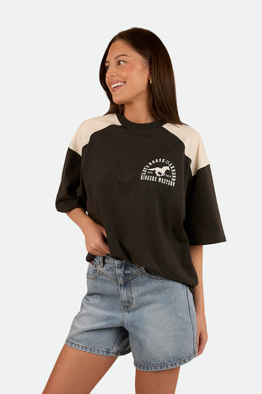 Ringers Western Womens Lets Horse Around Oversized T-Shirt - Washed Black / Off White