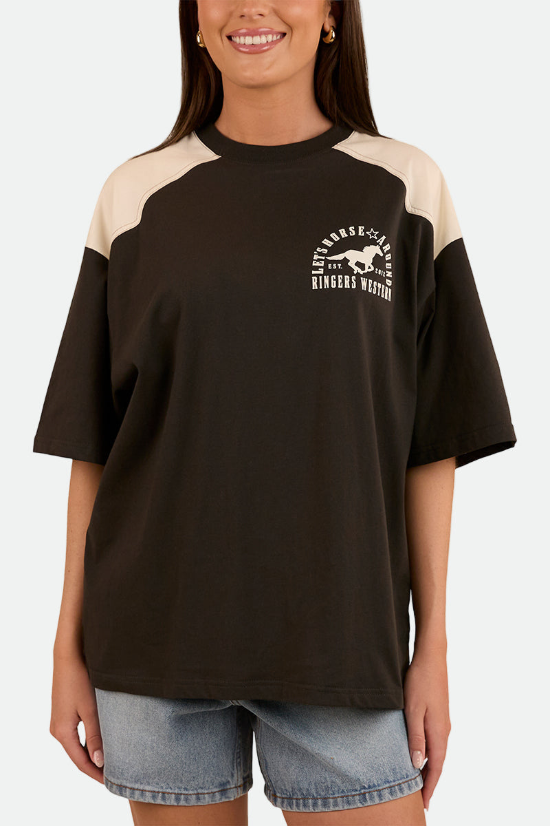Ringers Western Womens Lets Horse Around Oversized T-Shirt - Washed Black / Off White