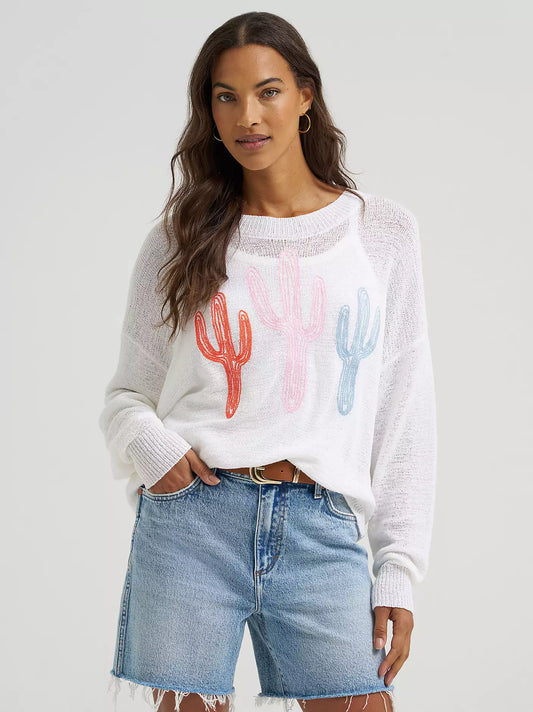 Wrangler Women's Gauzy Knit Sweater - White