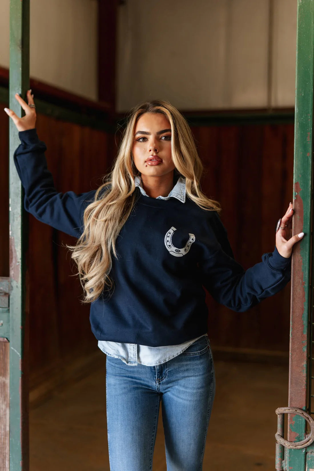 Ali Dee Heritage Horseshoe Pullover Sweatshirt - Navy