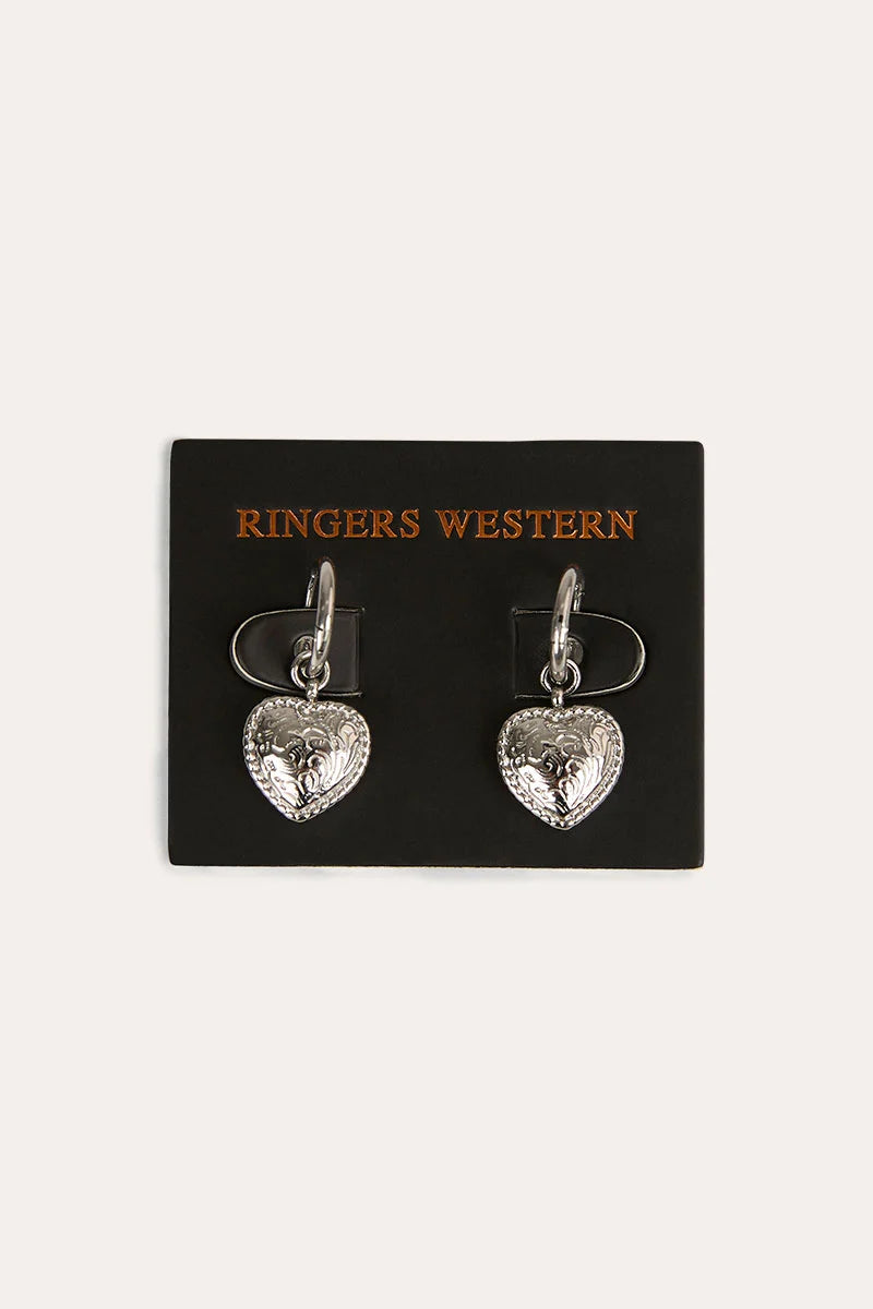 Ringers Western Sweet Heart Silver Huggie Earrings