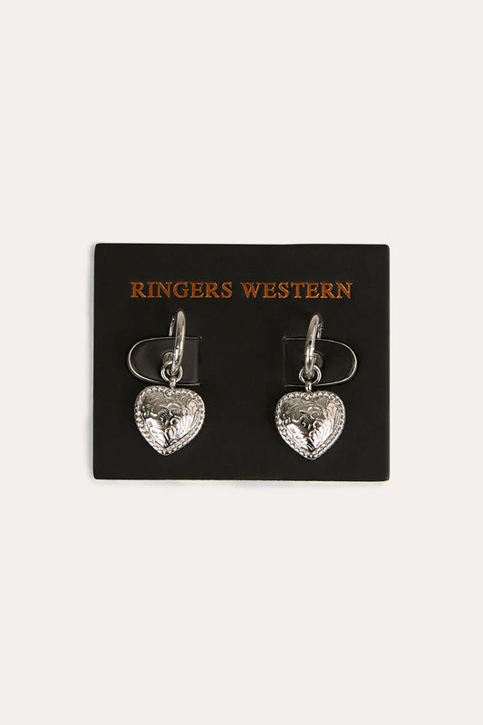 Ringers Western Sweet Heart Silver Huggie Earrings