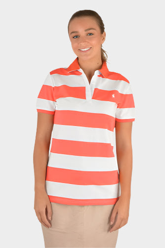 Thomas Cook Women's Beti Short Sleeve Polo - Coral/White