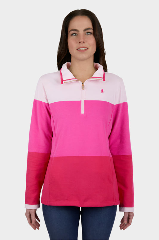 THOMAS COOK WOMENS JADE 1/4 ZIP RUGBY (BRIGHT ROSE)