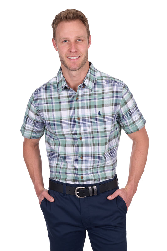 Thomas Cook Men's Gerry Linen Ss Shirt - Green/Navy