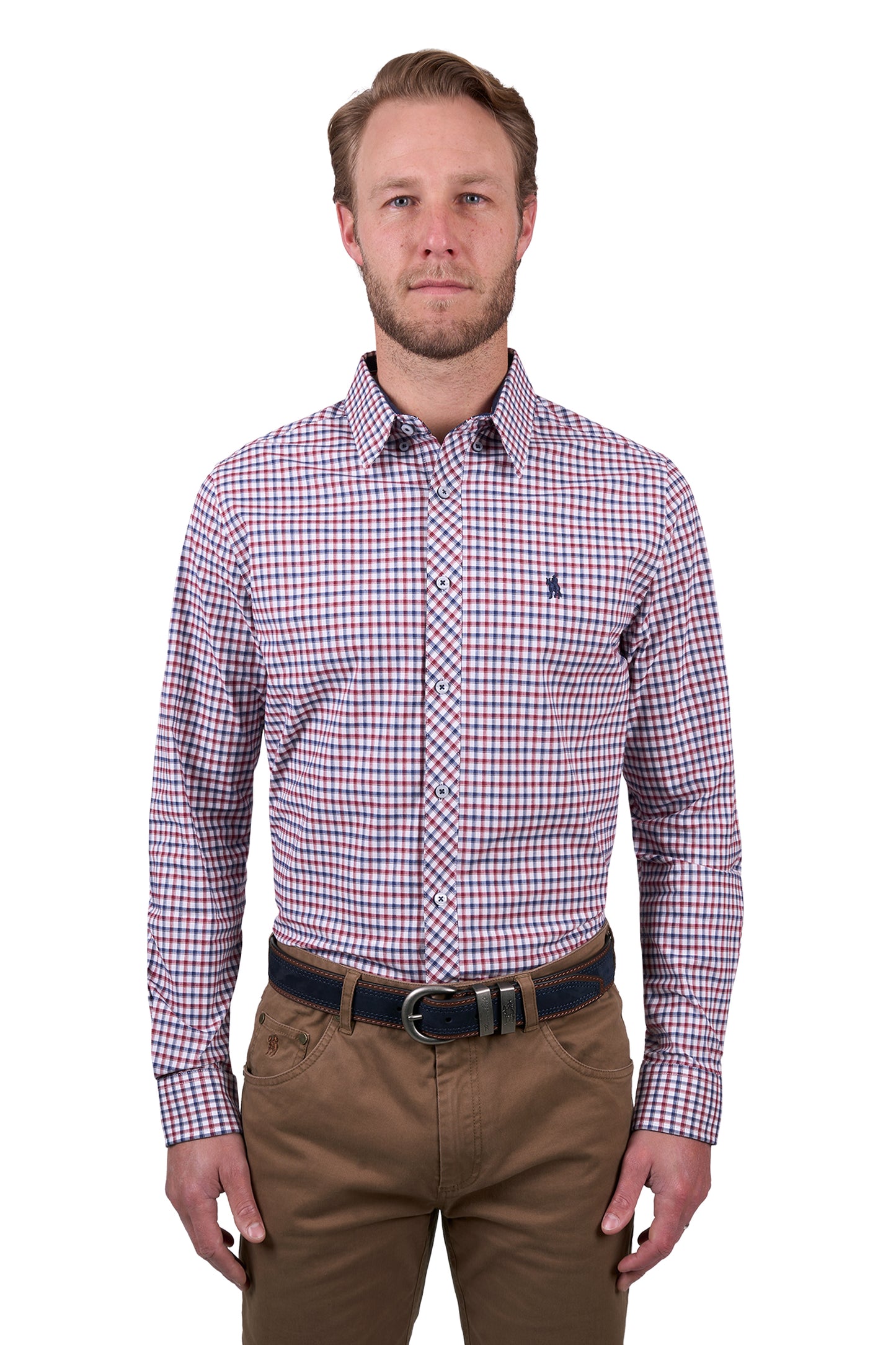 Thomas Cook Men's GEORGE TAILORED LS Shirt - Navy/Red- CLEARANCE