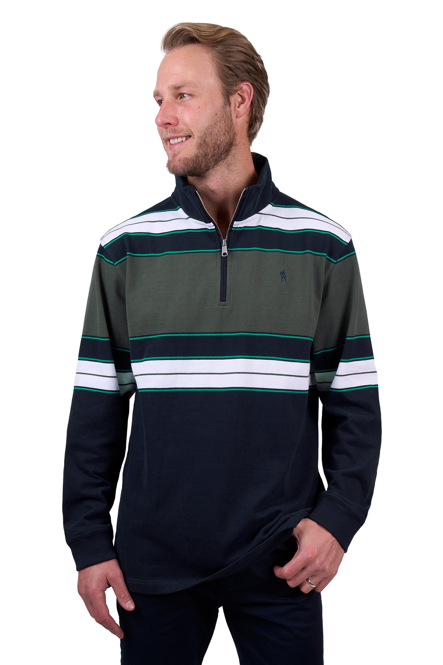 Thomas Cook Men's LUCAS 1/4 ZIP RUGBY - NAVY/GREEN
