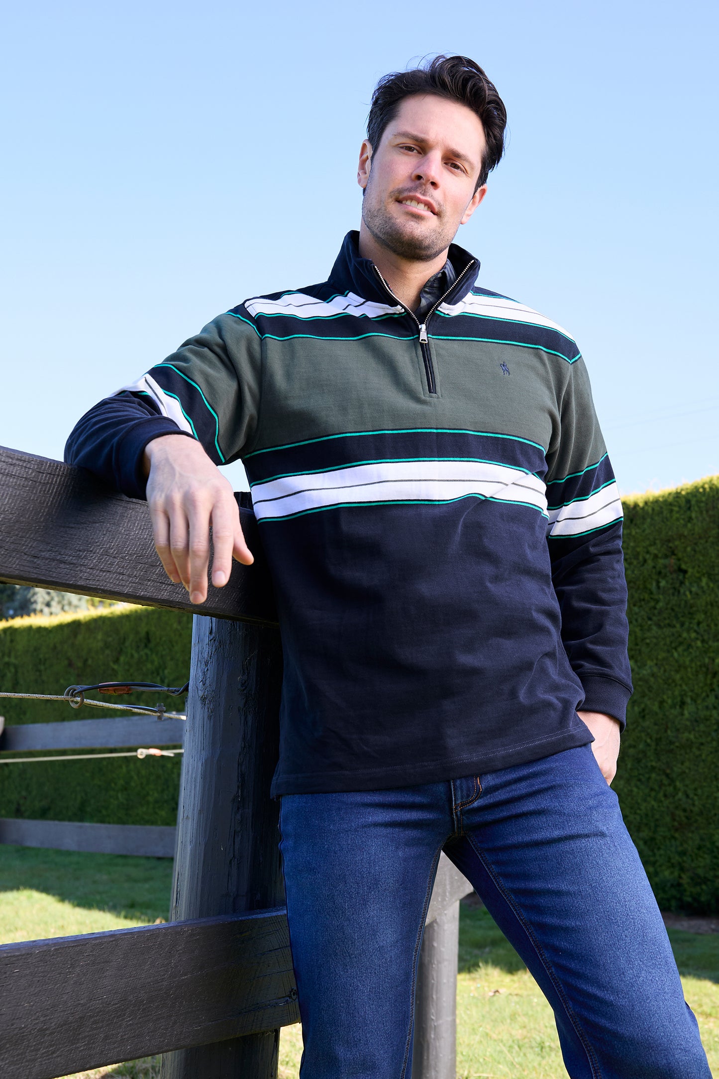 Thomas Cook Men's LUCAS 1/4 ZIP RUGBY - NAVY/GREEN